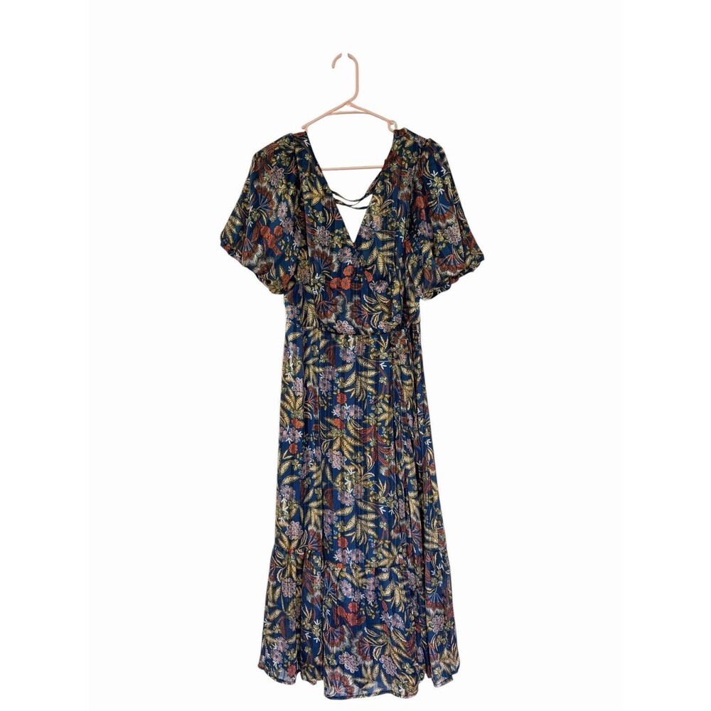 Love & Piece Floral Midi Dress Large Slit Corset Back Cottagecore Fairy Whimsy